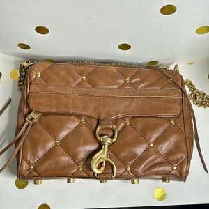 Rebecca Minkoff brown quilted leather crossbody purse bag gold hardware